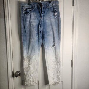 Signature Studio Ombre Blue To White Jeans Womans Distress Embroidered  Sz 16